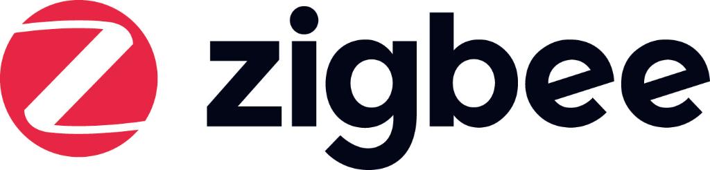 Zigbee logo featuring a stylized 'Z' in a red circle next to the word "zigbee" in bold black letters.